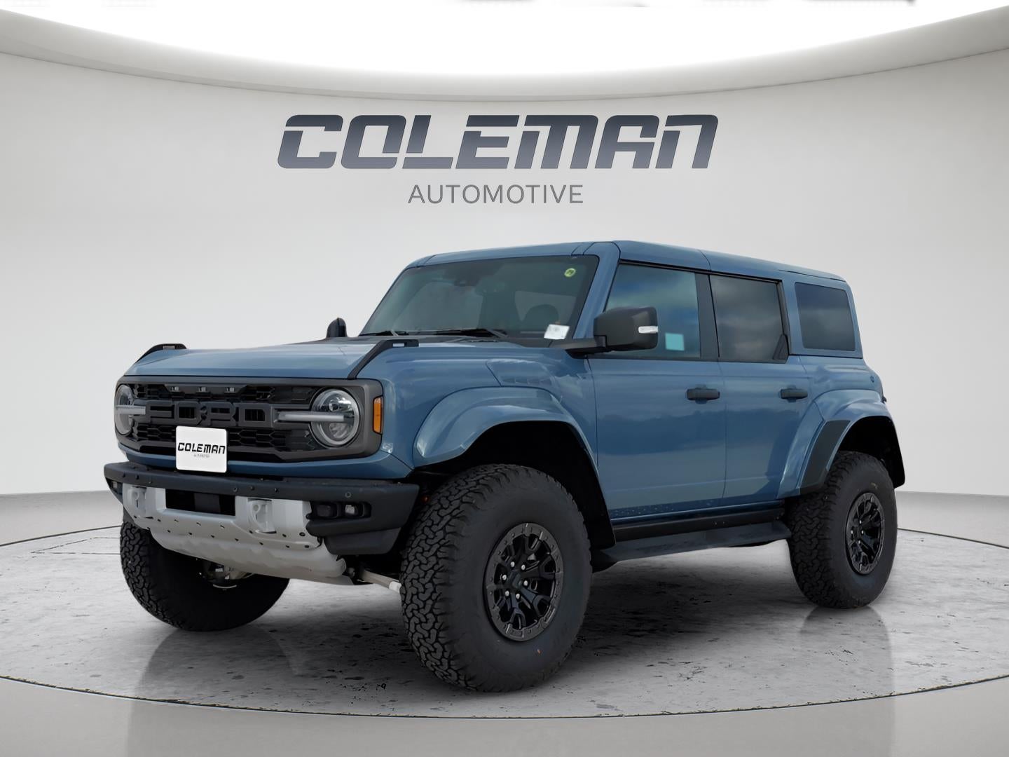 2025 Ford Bronco Raptor in Azure Gray Metallic Tri-Coat — front three-quarter view